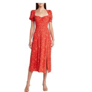 Reformation Lacey Midi Dress Red Flowers Baila size 6